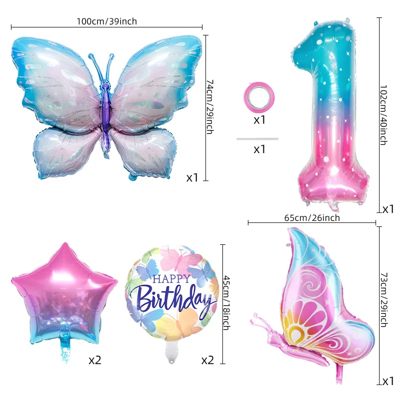 Butterfly Star Vigital Balloon Set Gradient Star 0 1 2 3 4 5 6 8 9 Digital Balloon Children's Birthday Party Decoration Balloon