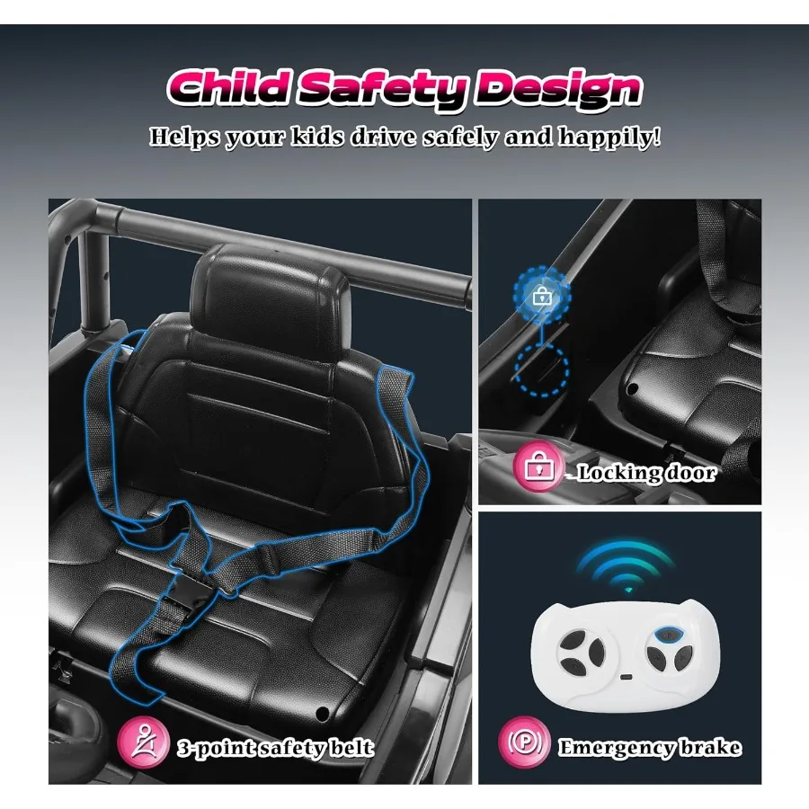 12V Electric Car Ride on Car Truck with Remote Control LED Lights 3 Speed Adjustable Music Safety Belt Soft Start Horn Ride on