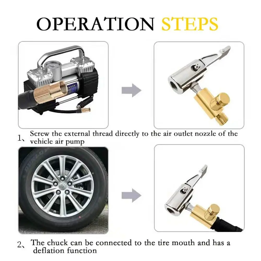 Portable Tire Nozzle Clamp Inflatable Pump Connector Car Tire Air Chuck Inflator Compressor Can Be Deflated Valve Adapter