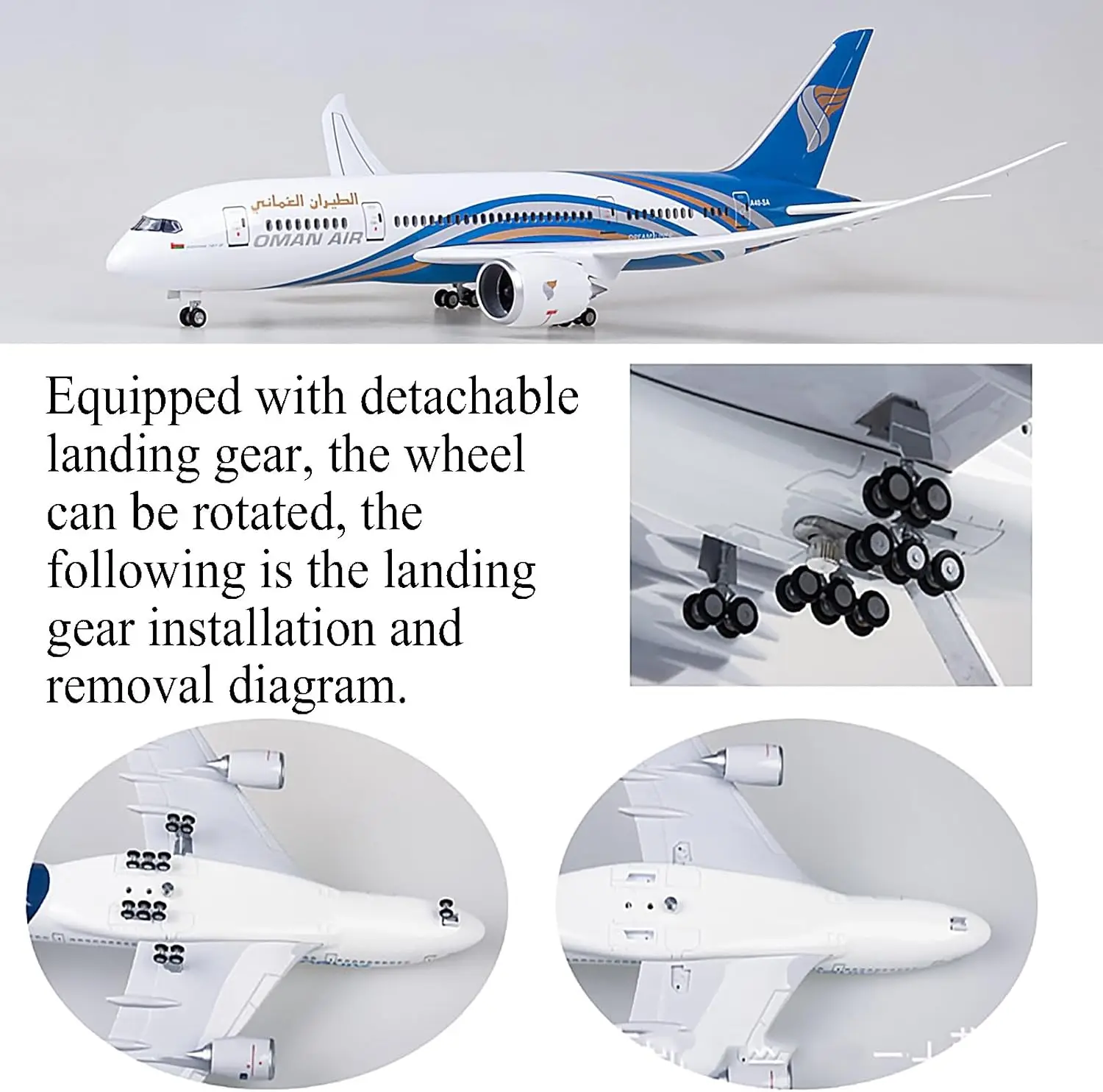 1/130 échelle 47CM avion 787 B787 avion Oman Airways W lumière et roue en plastique moulé sous pression résine avion modèle jouet