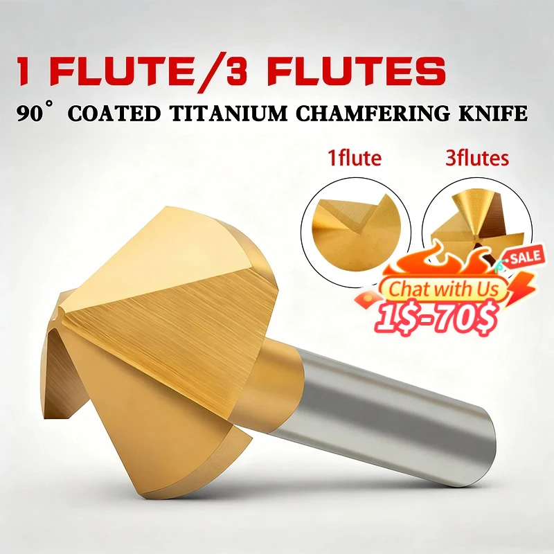 HSS With Cobalt Chamfering Knife Titanium-plated 90 Degrees Single-edged Three-flute Countersink Hole Deburring Trimmer Chamfer