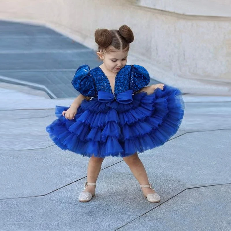 

Royal blue Photography 2 1 Year Birthday Dress For Baby Girl Clothes Sequin Princess Dress Girls Dresses Baptism Party Gown