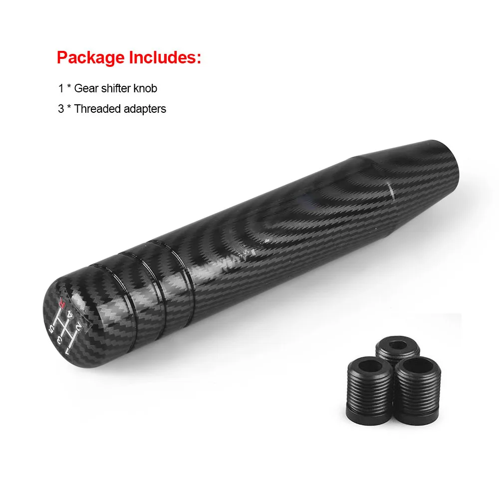 18CM Aluminum Carbon Fibre Style Gear Shift Knob Racing Car Universal Manual Transmission Shifter Lever Knob With three adapters