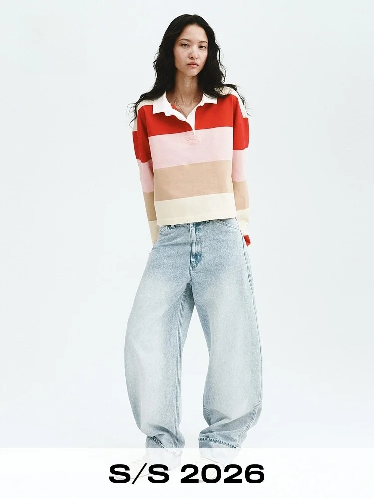 

H&M Women's Shirt Rugby Short Style Spring 2026 Casual Loose Fit Long Sleeve Cotton 100% Comfortable Sweatshirt
