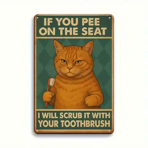 1PC Tin Sign Funny Cat - Bathroom/Toilet Decor Vintage Humorous Quote, 8x12in/20x30cm