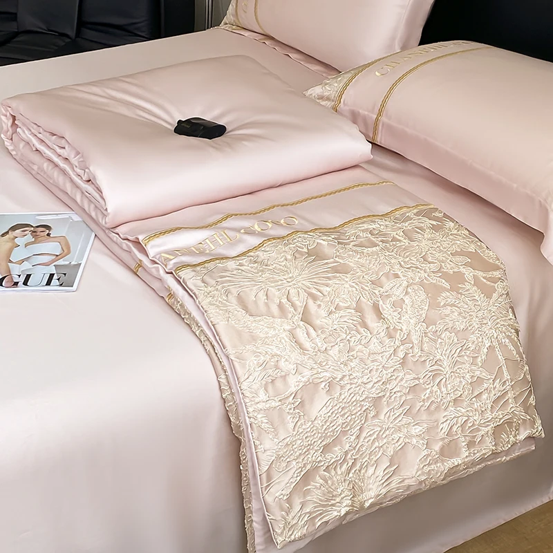 

1 Set Light Luxury Wind Lace Silk Class A High Count Bedding Duvet Quilt Air Conditioner Quilt Cool Summer 150x200 200x230
