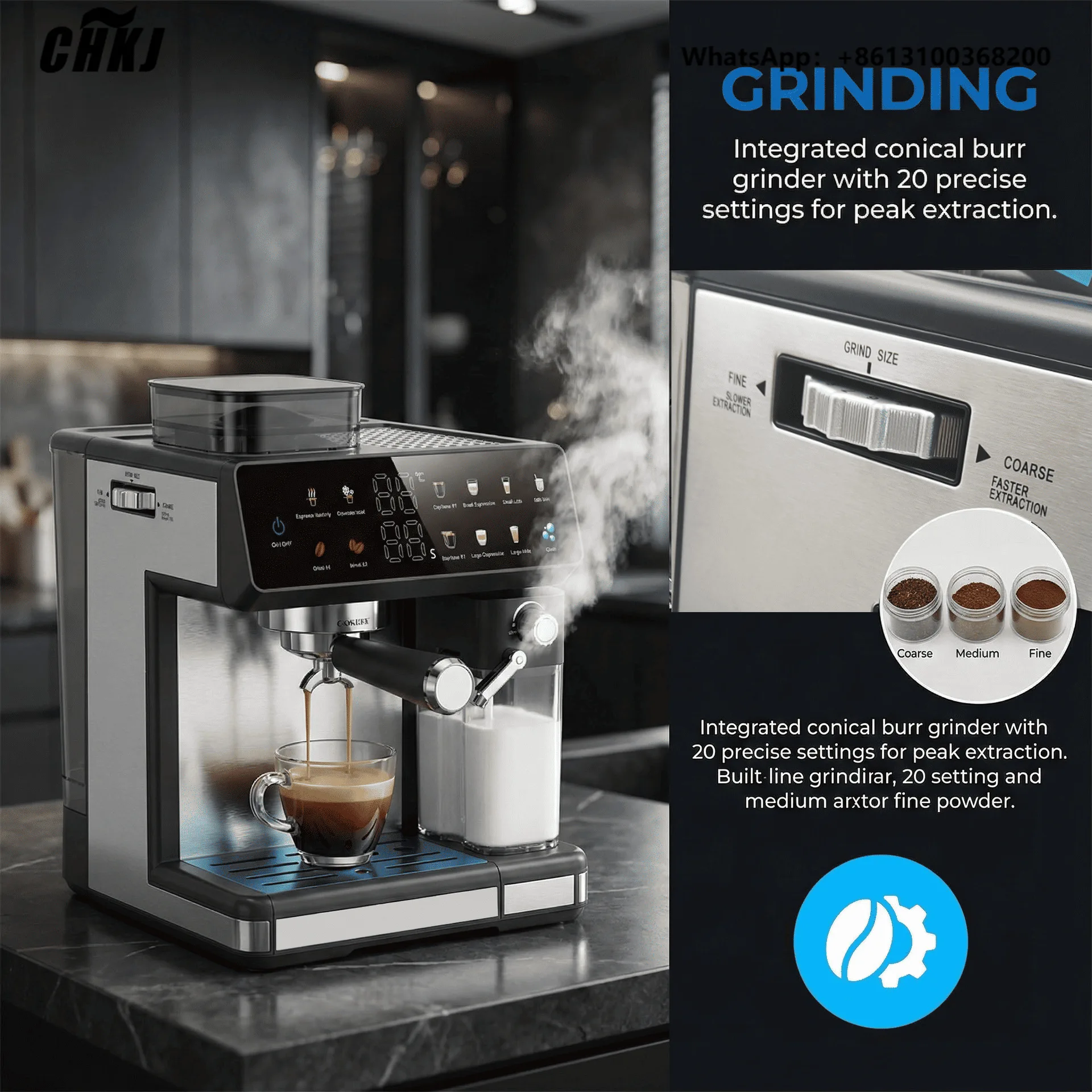 Electric PP+Stainless Steel 2.6L Water Tank 12-Menu Semi-Automatic Espresso Coffee Maker 20 Bars Portable Hotel & Household Use