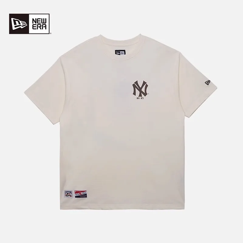 

Мужская футболка New Era Mlb New York Yankees с вышивкой в стиле ретро и круглым вырезом из чистого хлопка с короткими рукавами цвета слоновой кости