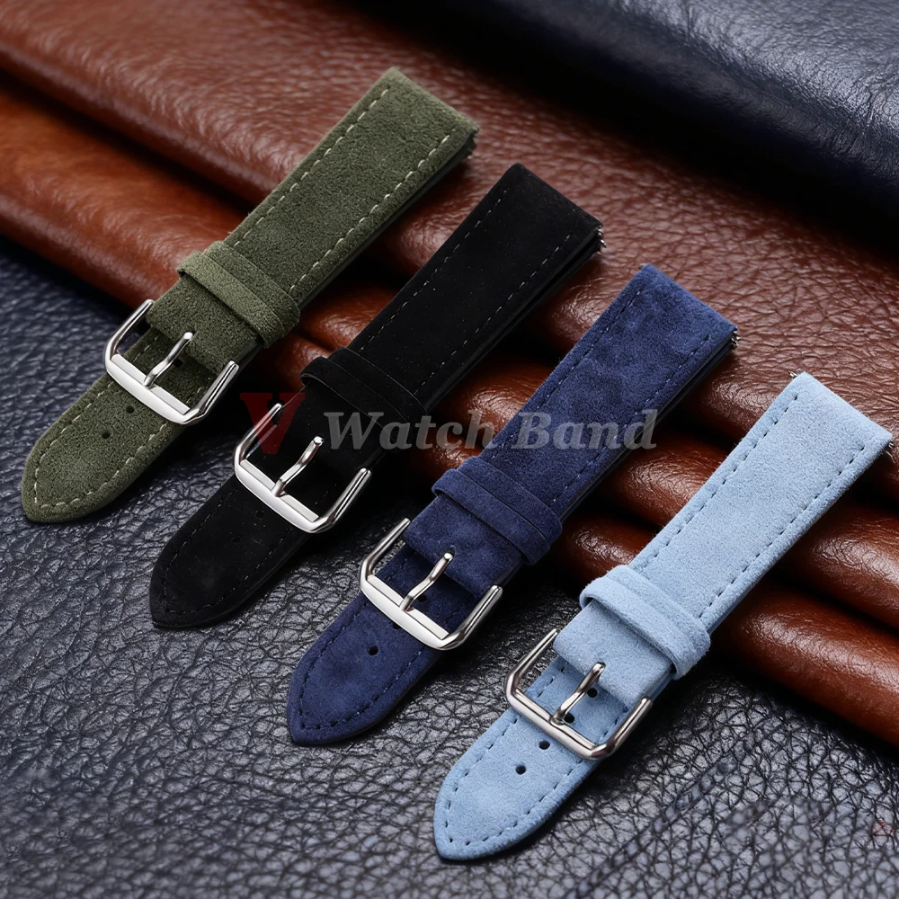 18/19/20/22mm Watch Band Genuine Suede Cowhide Strap for Samsung Galaxy Watch 7/6/5 Watch Vintage Brown Quick Release Bracelets