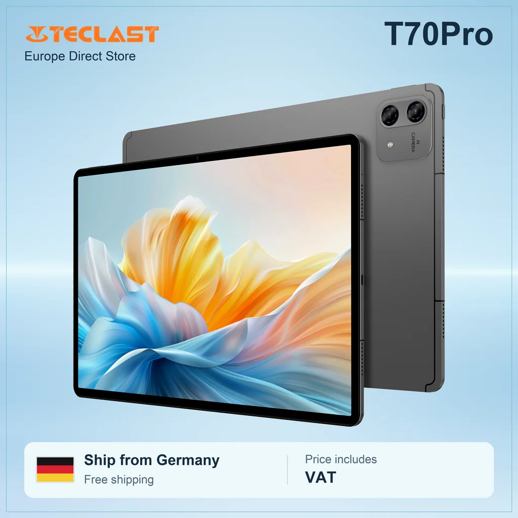 Teclast T70 Pro Android 16 Tablet mit Gemini AI, 14 Zoll IPS-Display T70Pro, Dual-SIM 4G LTE, 2,4 GHz/5 GHz WLAN, Bluetooth 5.2, GPS-Navigation, G100 Octa-Core, 8 GB RAM, 128 GB Speicher, 13 MP Rück-