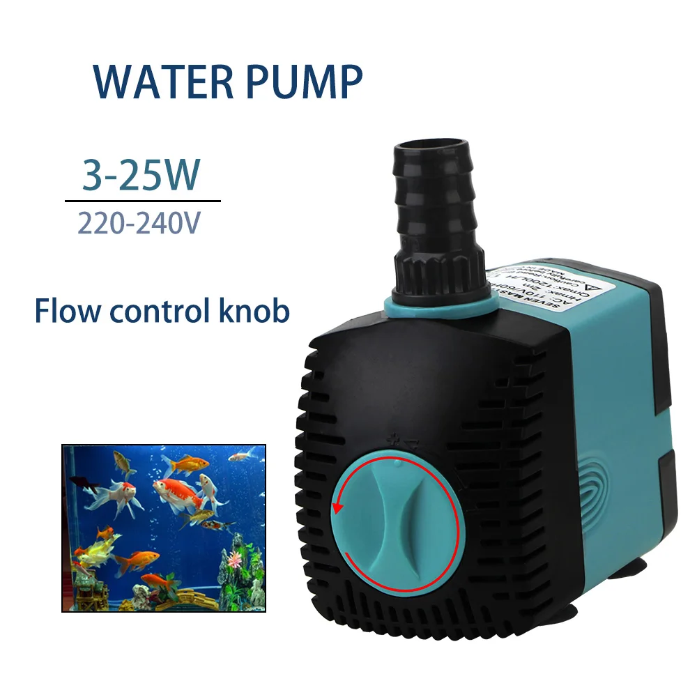 Submersible Water Pump Aquarium Pump 3/10/25W Ultra-Quiet Filter Fish Pond with Suction Cups EU/US Plug Fish Tank Fountain