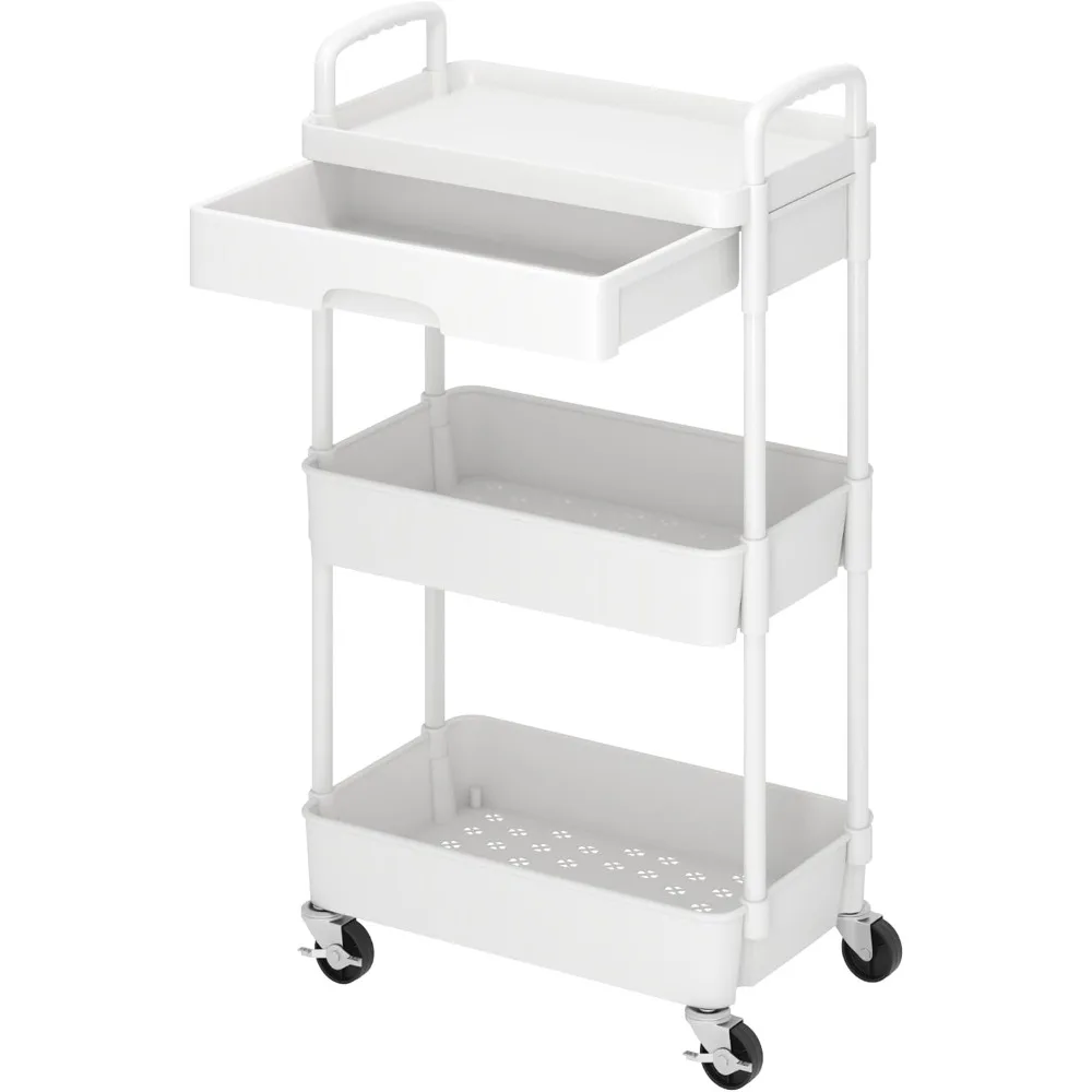 

3-уровневая тележка на колесиках, тележка с ящиком, многофункциональный органайзер для хранения с пластиковой полкой и металлическими колесами, кухонное хранилище C