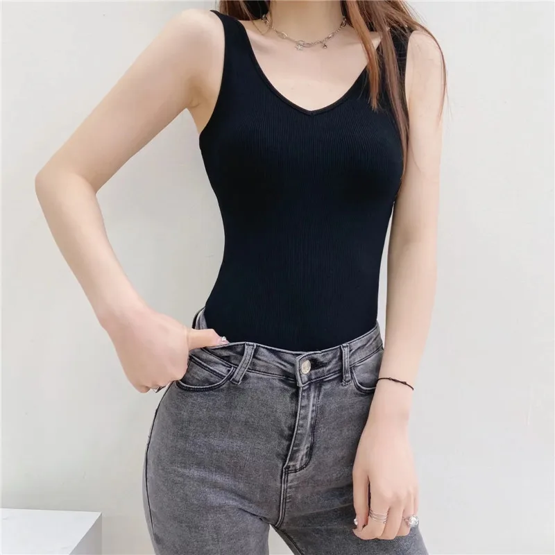 BM Sle V-Ne-Piece Women's Summer Sexy Bal Crop Top Strap Vest Streetwear Pure Color Button Detail Slim Fit