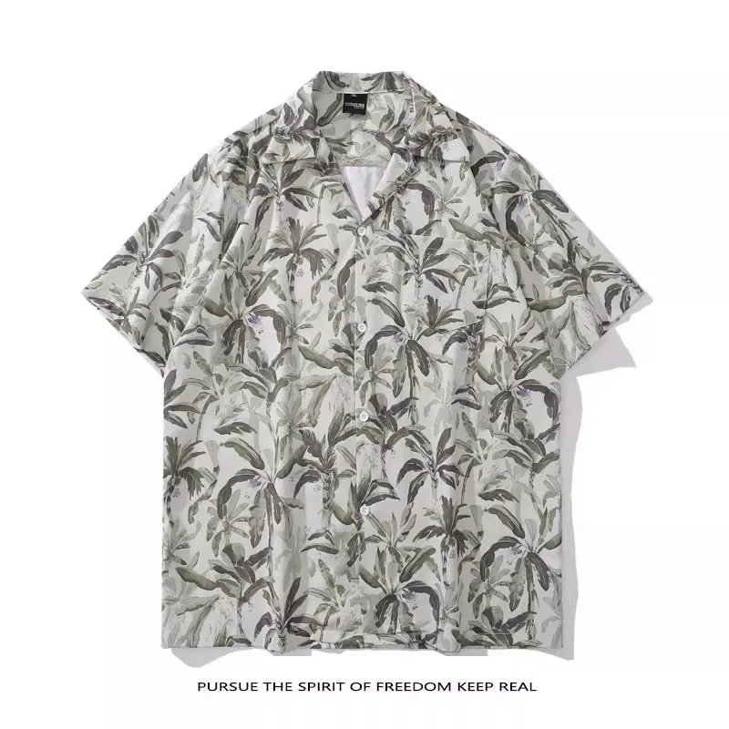 

Рубашка с кубинским воротником и тропическим пальмовым принтом, рубашка с короткими рукавами в гавайском стиле Тики, унисекс, курортная одежда, рубашка в стиле ретро, рубашка для отпуска в тайском стиле