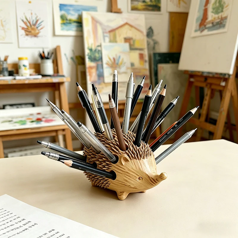 Cute Hedgehog Pencil Holder Creative Desk Organizer for Kids Students Makeup Brush Storage Pen Pot Desktop Decor Gift