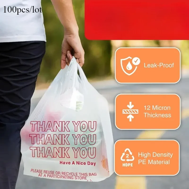 

100pcs/lot plastic bag, thank you, thick vest, food convenience bag, food gift packaging plastic bag