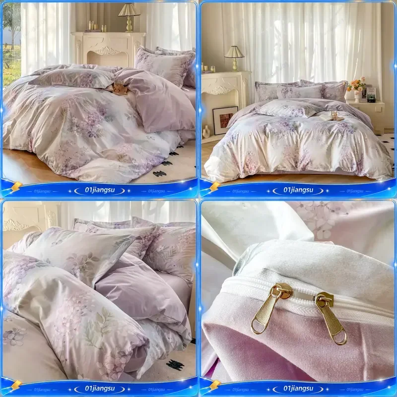 100% Cotton Floral Print Luxury Bedding Set Duvet Cover Flat Fitted Sheet Pillowcases 3 4 Pcs Single Double Queen King Size