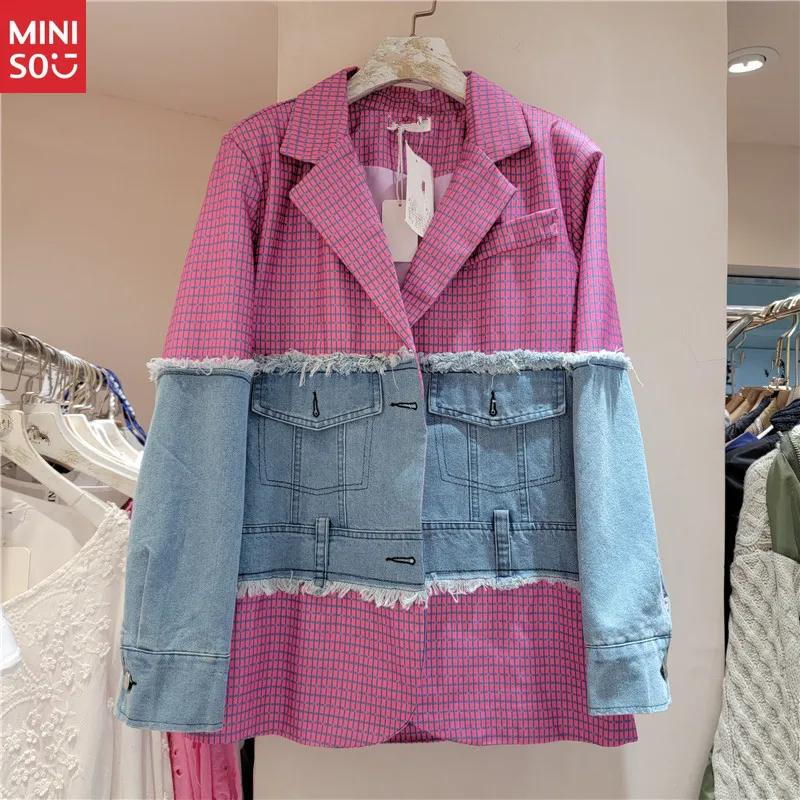 

Miniso 2025 Autumn Winter Women's Blazer, Petite Splicing Design Denim Short Jacket