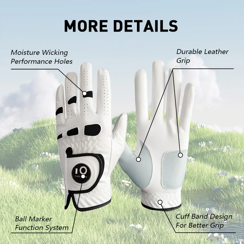 Men's Golf Glove Left Hand Right with Ball Marker Value 2 Pack, Weathersof Grip Soft All Weather Comfortable Fit