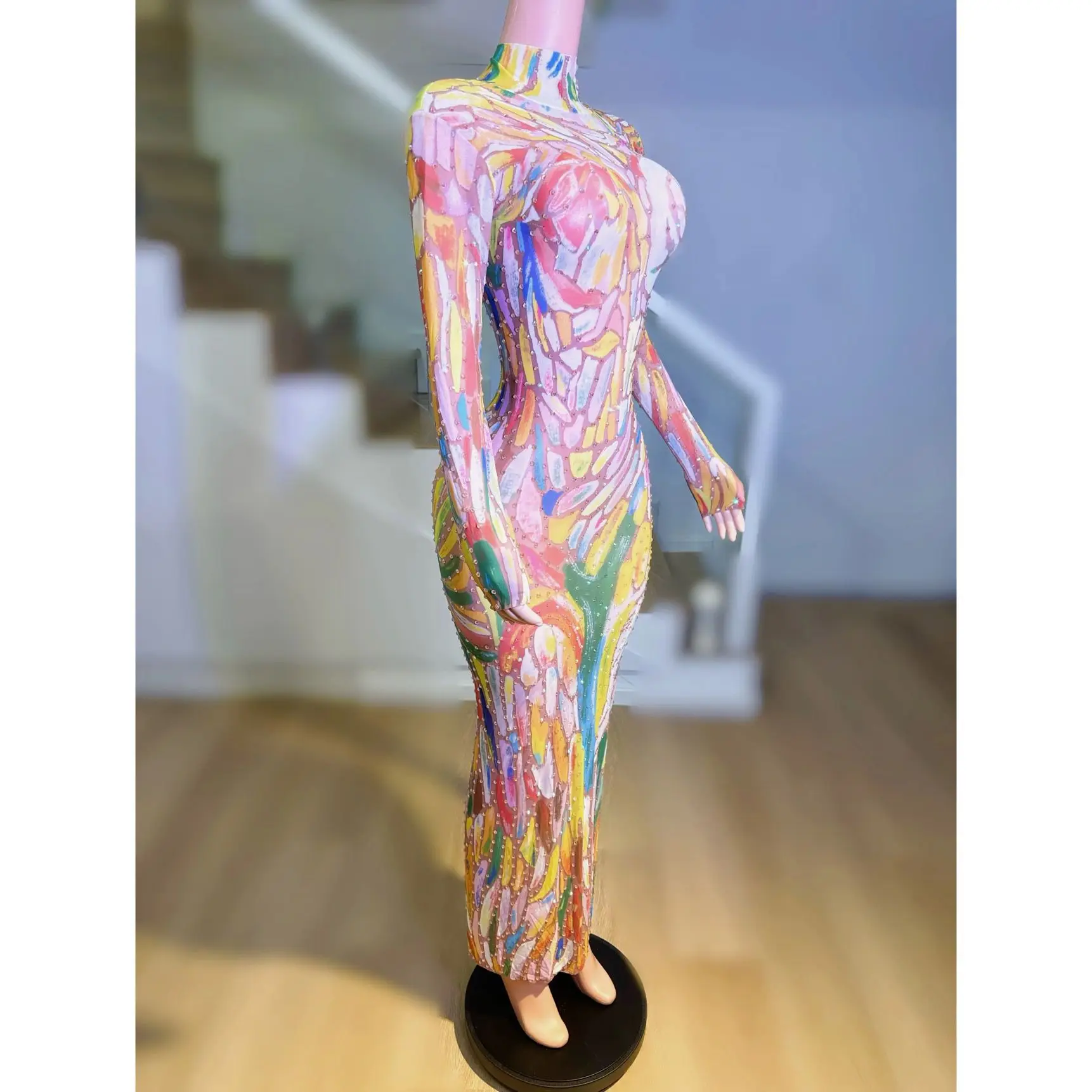 Printing Watercolor Event Banquet Host Dress Birthday Party Fashion Club Dress School Celebration Performance Vestidos Elegantes