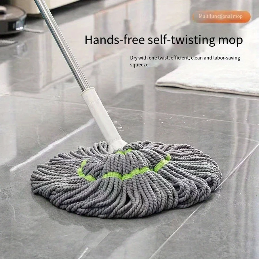 1pc [Easy Hands-Free Self-Wringing Mop] Hands-Free Self-Wringing String Mop for Easy Cleaning - Versatile Wet and Dry Rotary Mop for Living Room, Bedroom, Toilet, Kitchen, and Floor Surfaces