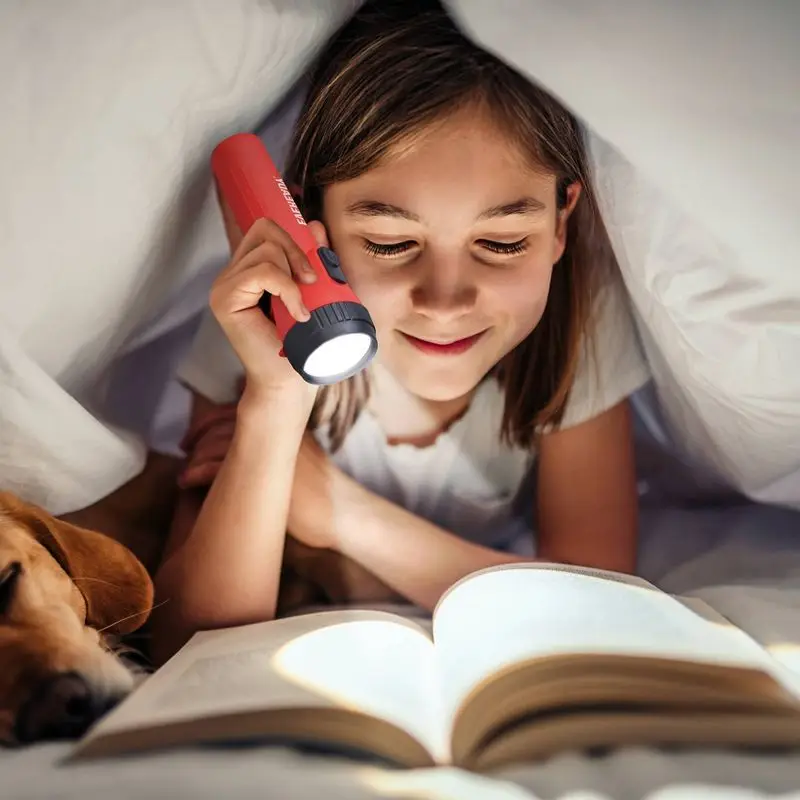 2 Pack LED Flashlights for Kids Outdoor Battery Powered Portable Bright Torch Emergency Light with Easy Push Button Switch