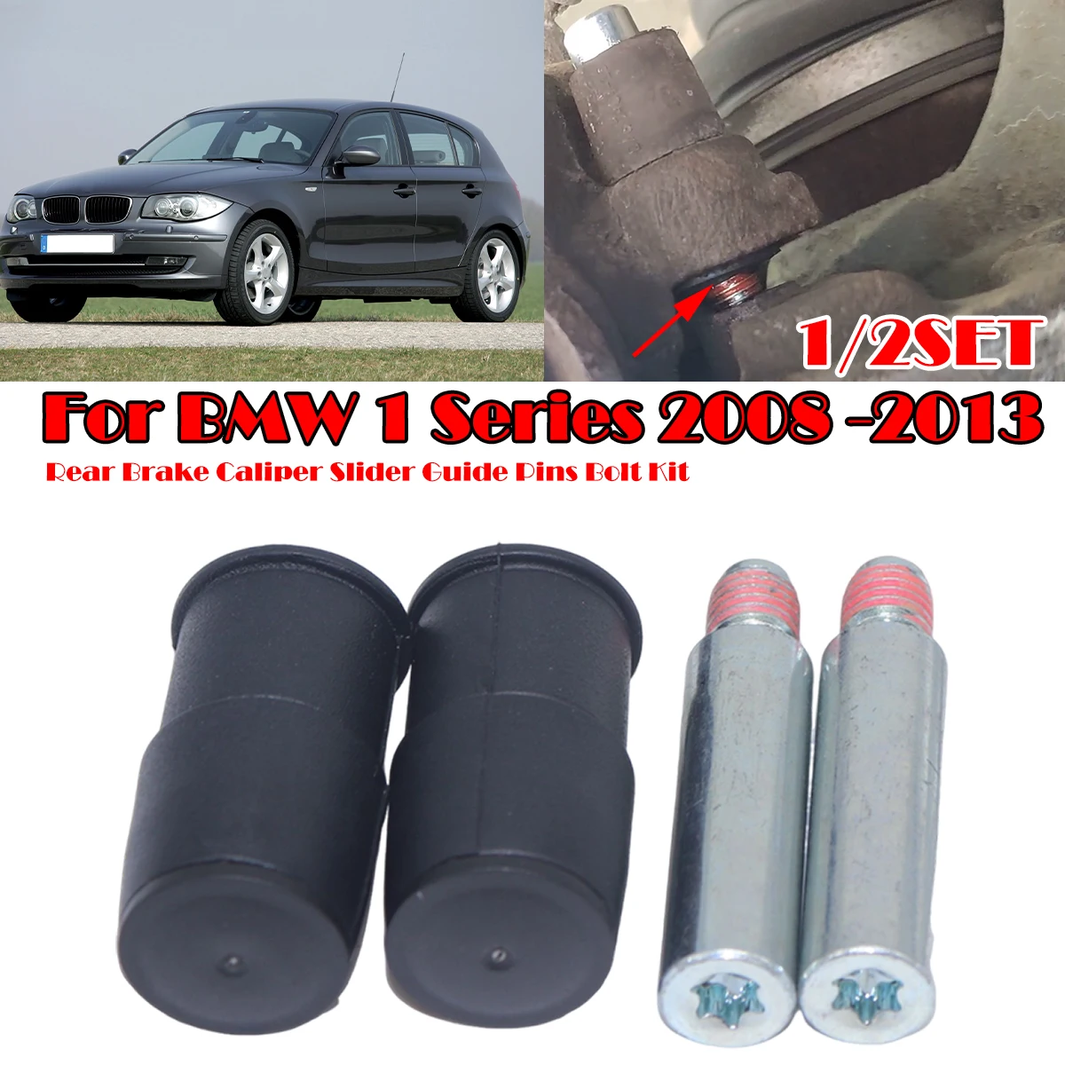 

1/2Set Rear Brake Caliper Slider Guide Pins Bolt Kit For BMW 1 Series 2008 -2013 Left Right Disc Housing Bellows Sleeve Boot