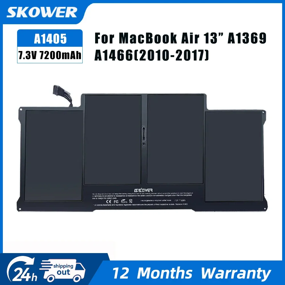 

SKOWER 7.2V 55Wh A1405 Laptop Battery For Apple Macbook Air 13" A1369 2010 2011 A1466 2012-2017 Replacement A1496 A1377