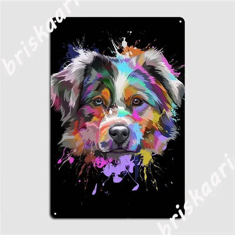 Australian Shepherd Splash Poster Metal Plaque Cave Pub Club Party Retro Plates Tin Sign Posters