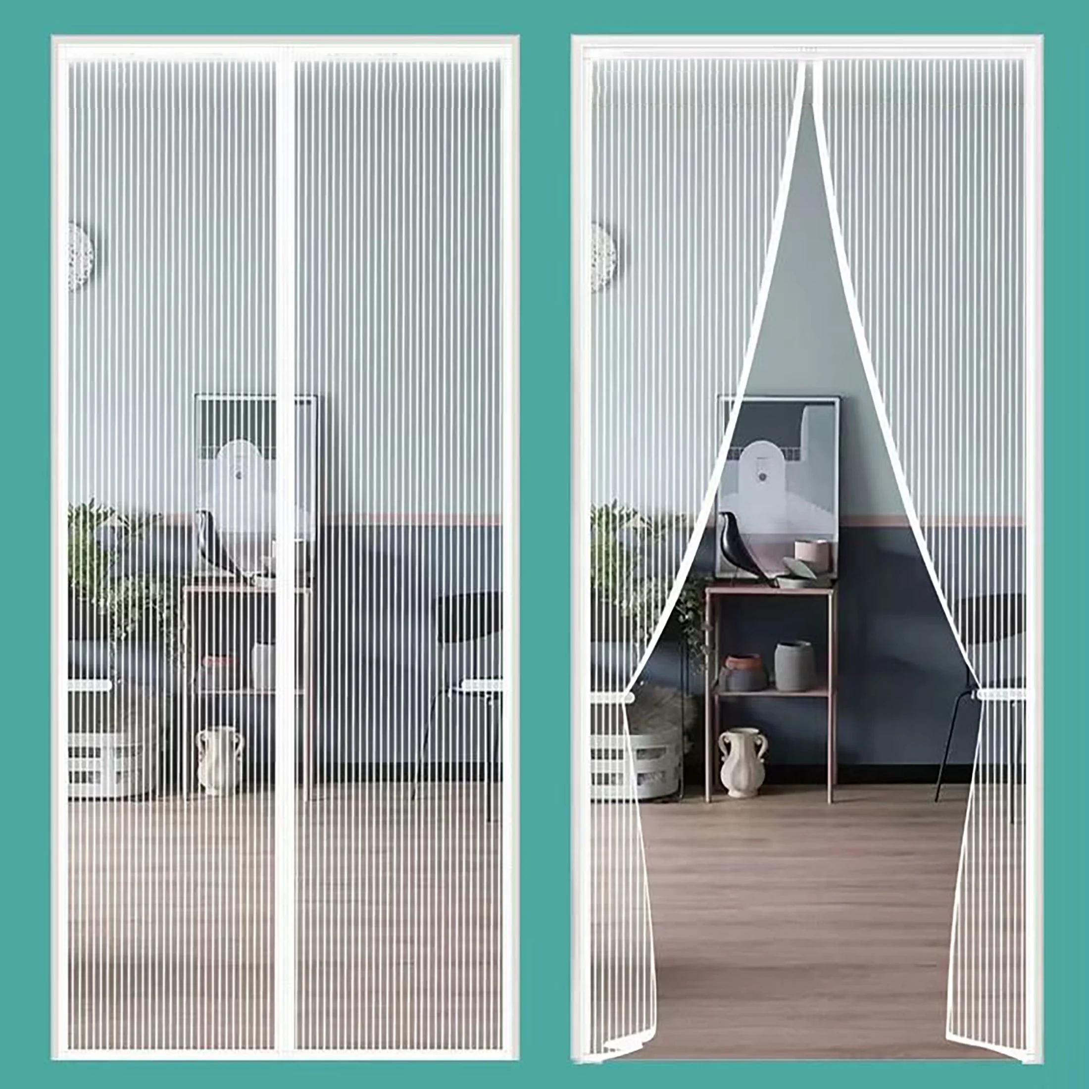 

White magnetic door curtain custom size mosquito net automatic closing invisible door curtain screen window diamond mesh