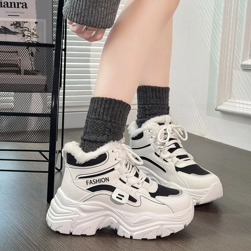 

Весенне-осенние женские кожаные туфли для папы, кроссовки на платформе на массивной подошве, модные студенческие повседневные спортивные белые туфли