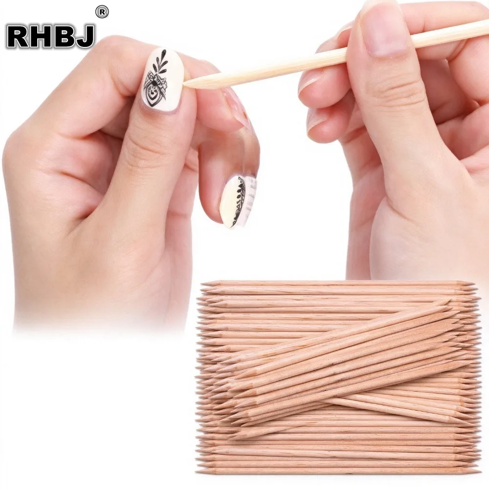 500/1000/1500/2000 Pcs Nail Art Wood Stick Set for Women Orange Double-Ended Cuticle Pusher Remover Pedicure & Manicure Tool Kit
