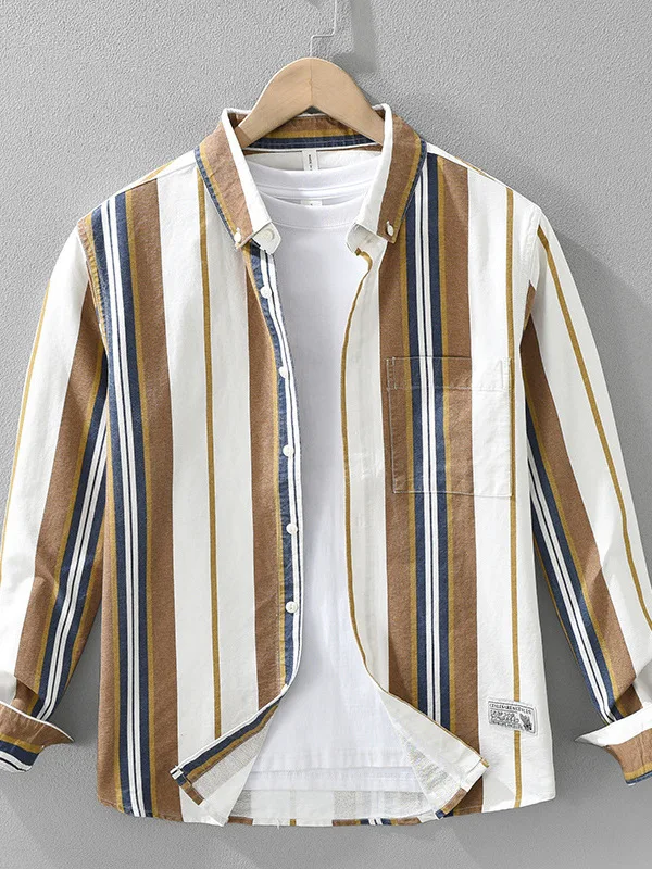 

Spring Season Men's Casual Stripe Pattern Long Sve Pure Cotton irt Faionable Loose Fit Sle Spring 2025 Collection