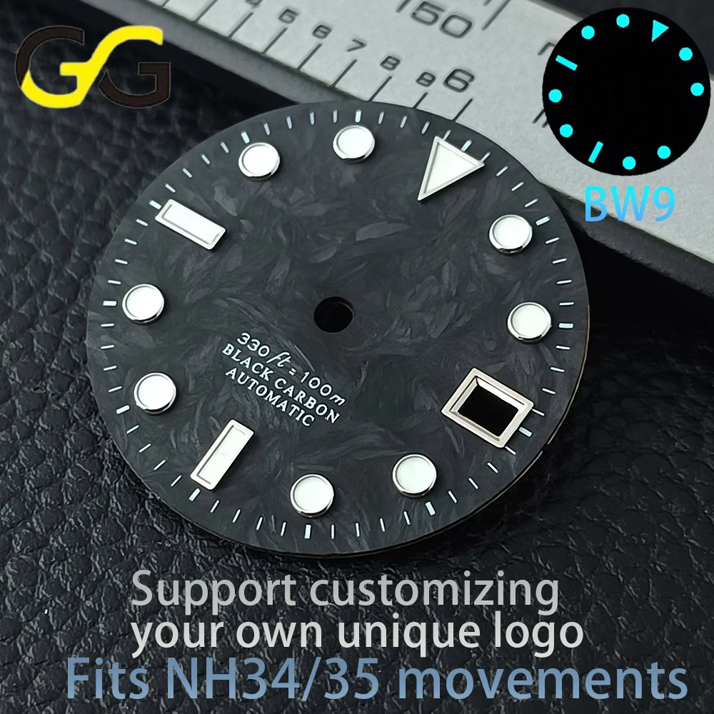 28.5mm high-end material carbon fiber dial accessory BW9 night light modified dial, suitable for NH34/35movements