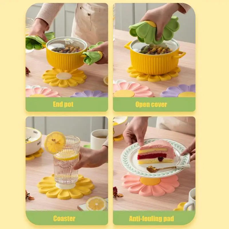 Silicone Pot Mat Cute Daisy Heat Resistant Trivets For Hot Pots Waterproof Silicone Non-slip Countertops Mat Coaster Placemat