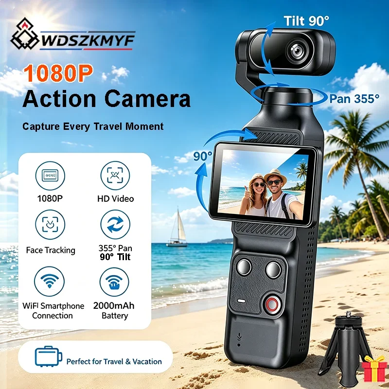 New Touch Screen 1080P Action Camera 355° Face Tracking Gimbal Stabilizer WiFi Pocket Gimbal Cam for Trip Mountain Biking Vlog