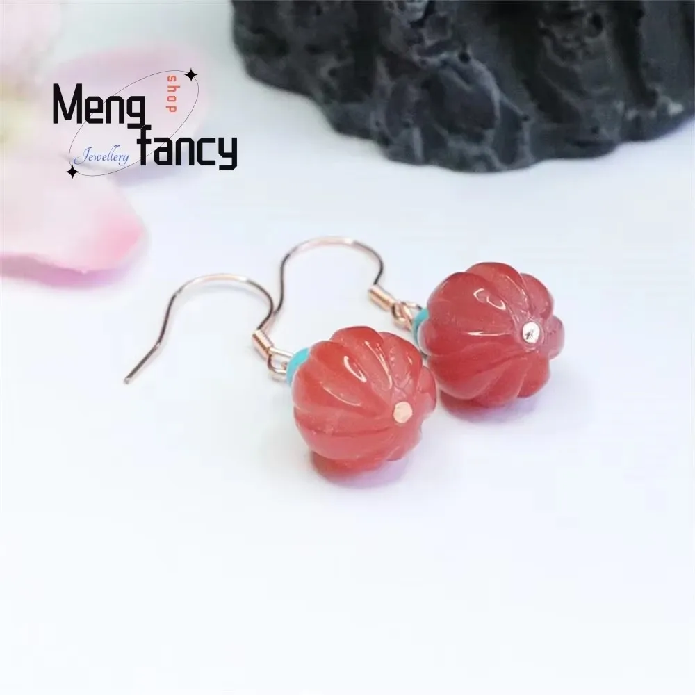 

S925 Silver Hook Natural Salt Source Agate Pumpkin Earrings Simple Elegant High-grade Ear Hook Luxury Quality Fashion Jewelry