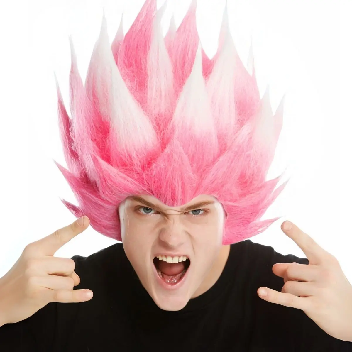 Anxin Trendy and Avant-Garde Gradient Pink-White Anime Style Cosplay Fluffy Curled Wig