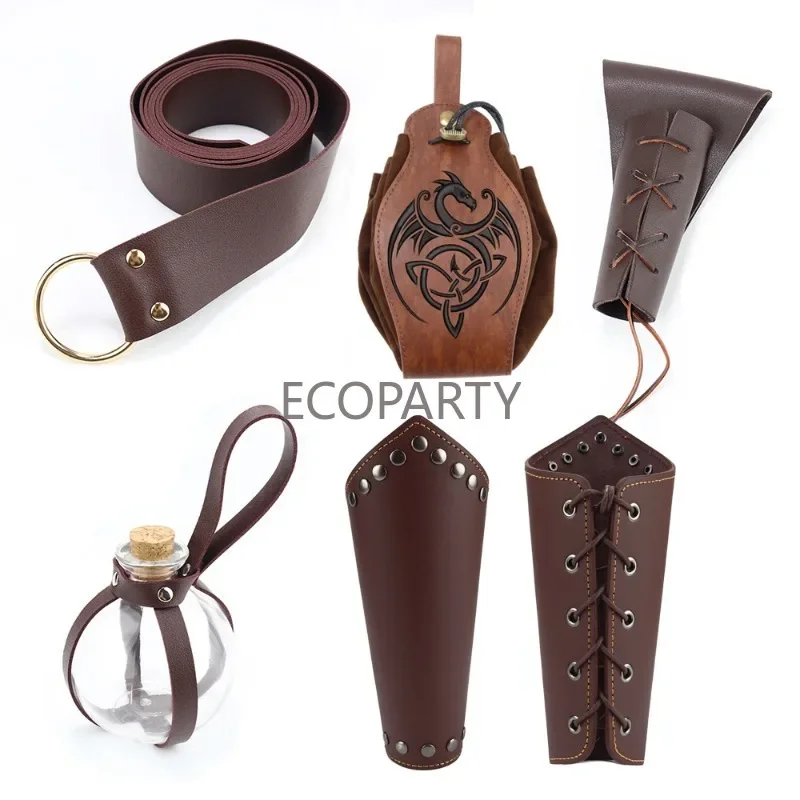 

Halloween Apparel Accessories Set Medieval Knight Belt Sheath Renaissance Knight Belt Vintage Bag Wristband Cosplay Prop