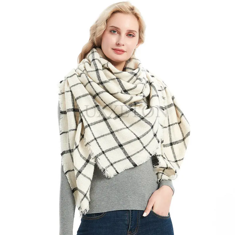 Knitted Spring Winter Women Scarf Plaid Warm Cashmere Scarves Shawls Luxury Brand Neck Bandana Pashmina Lady Wrap