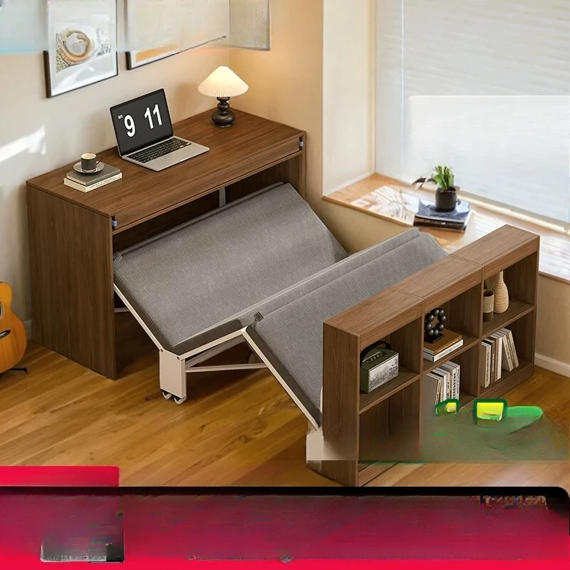 Solid wood lunch break folding bed single  new pull-out invisible desk integrated dual-purpose  cabinet