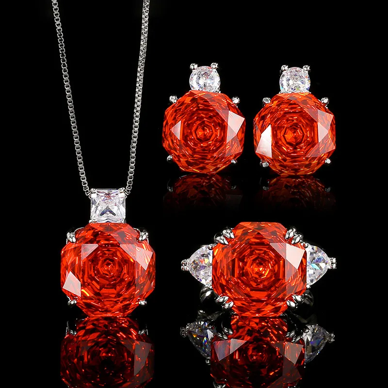 

New jewelry with copper base, gold-plated, rose cut orange zircon, minimalist style, main stone 14-12mm