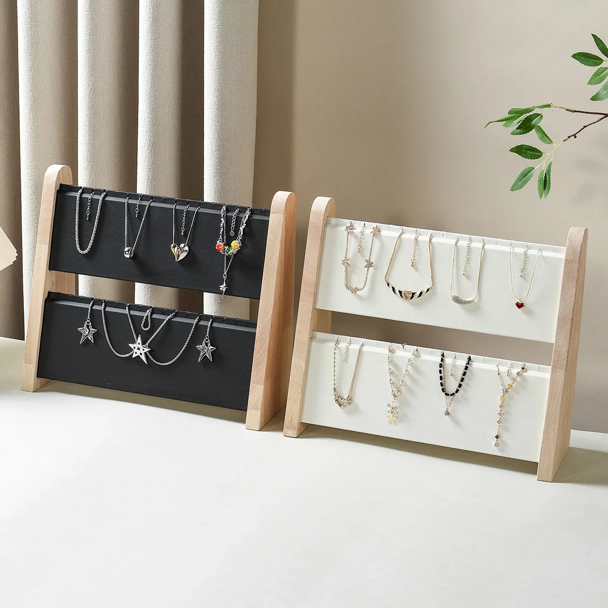 

Двухъярусная деревянная подставка для ювелирных изделий — органайзер для ожерелья/кулонов большой емкости, индивидуальная стойка для хранения для бутиков и домашнего использования