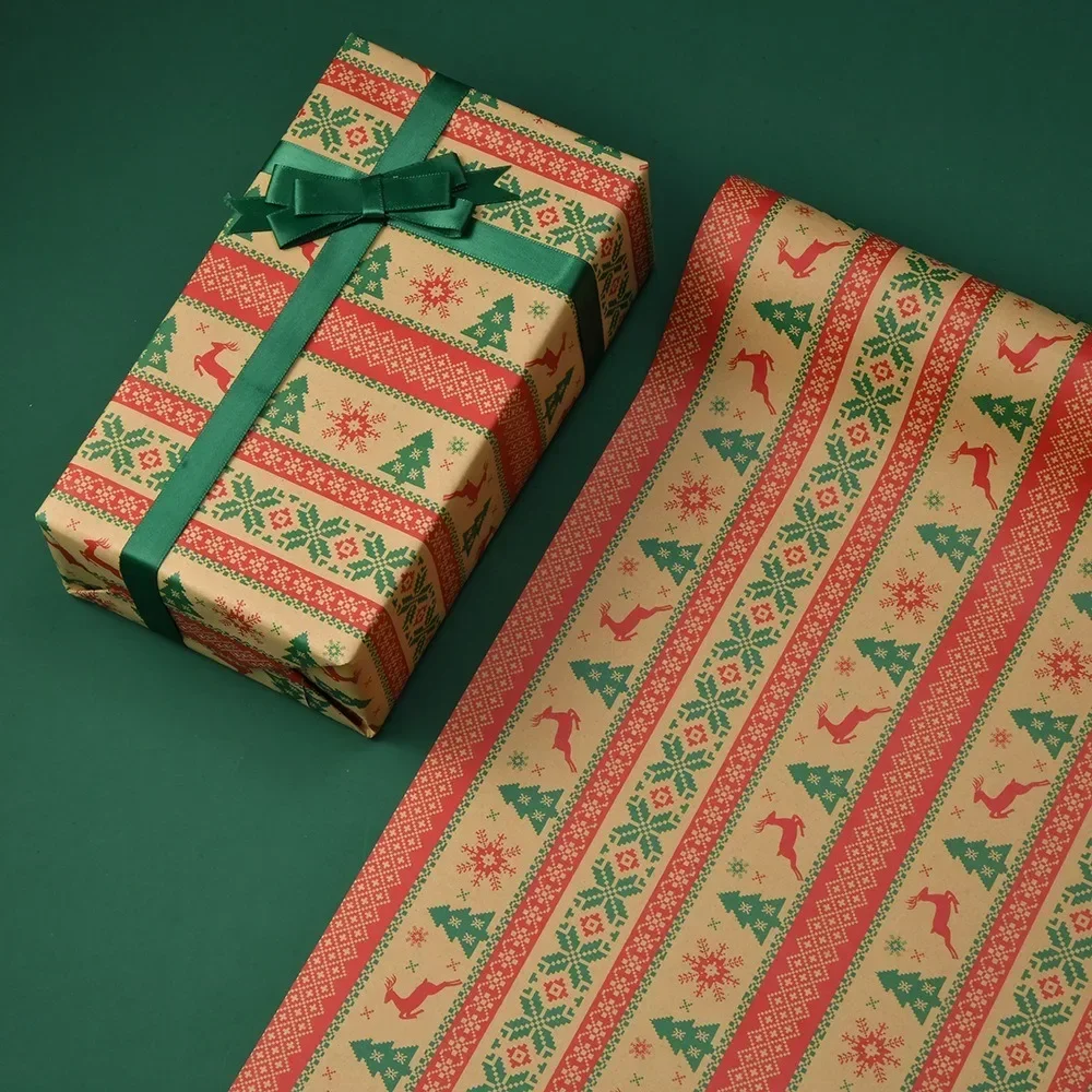 

2025 Christmas Gift Wrapping Paper Thickened Christmas Kraft Wrapping Paper Wholesale Christmas Tree Elk Gift Box Wrapping Paper