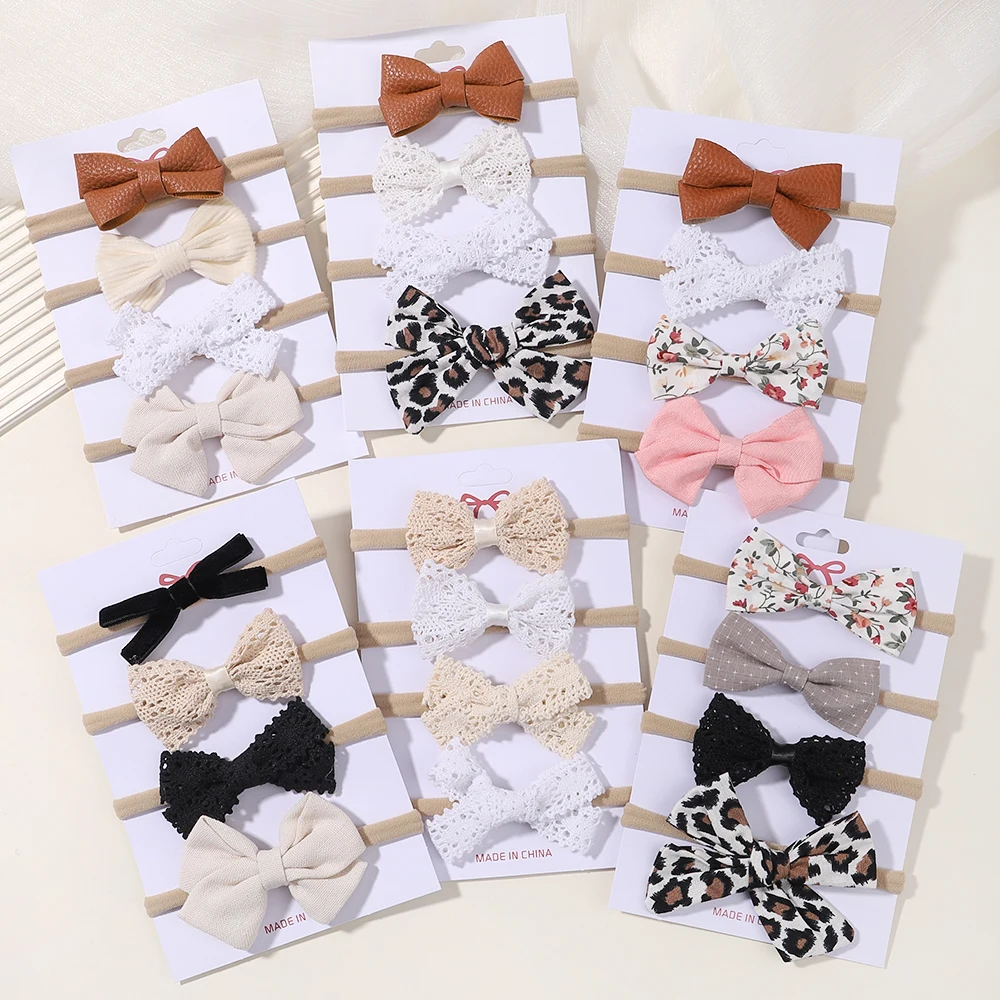 4Pcs/Set Flower Bows Headband Baby Hairband for Girl Children Elastic Hair Bands Soft Toddler Newborn Cute Hair Accessories Gift