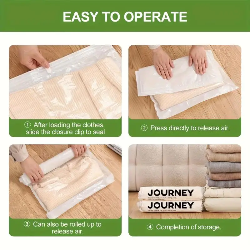 Portable Travel Vacuum Pouches 2 Pc No Pump Hand Roll Compression Storage Bags For Clothes Towels Socks Luggage Organizer