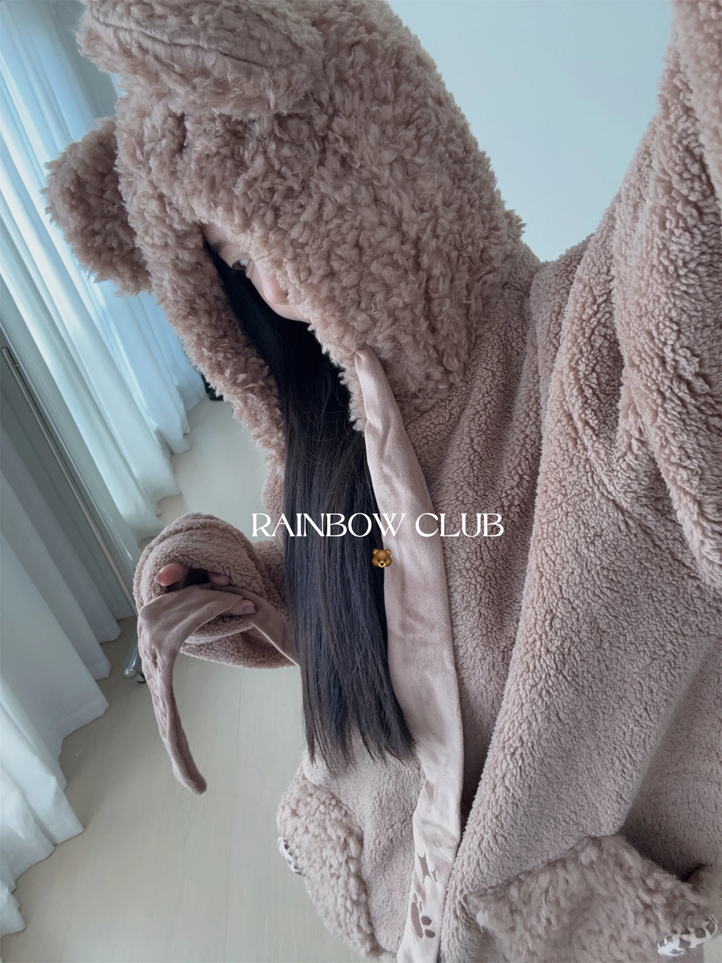 

Winter Warm Thickened Coral Fleece Pajamas Cute Bear Hooded Zipper Cardigan Wearable Homewear for Women