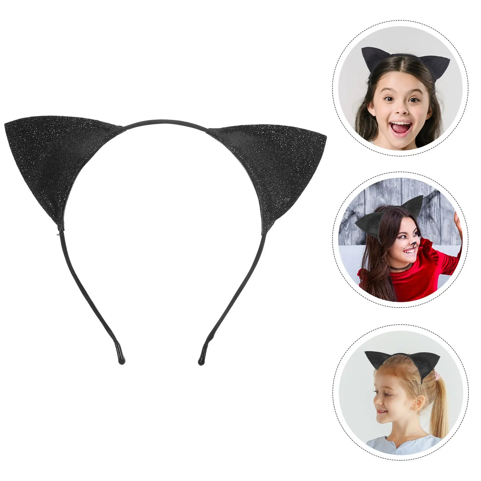 Bandeau oreilles de chat taille réglable pour femmes et adultes, accessoires de Costume de fête d'halloween, bandeaux d'oreille en fer à paillettes noires pour fête