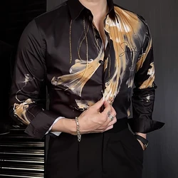 Flower Versatile Hot Diamond Color Contrast Shirt Camisas De Hombre New High Quality Luxury Rhinestones Shirt For Men Trend