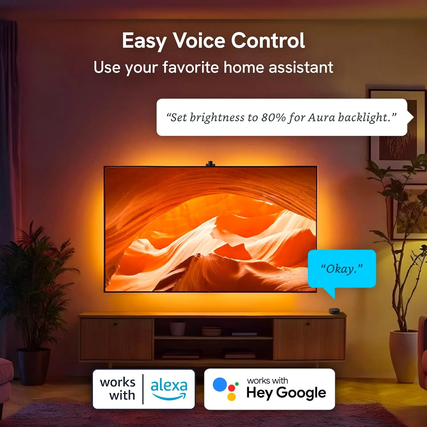 إضاءة خلفية للتلفاز LED تعتمد على الكاميرا لشاشات 55-65 بوصة، ومزامنة الألوان في الوقت الحقيقي، والتحكم الصوتي والتطبيقات